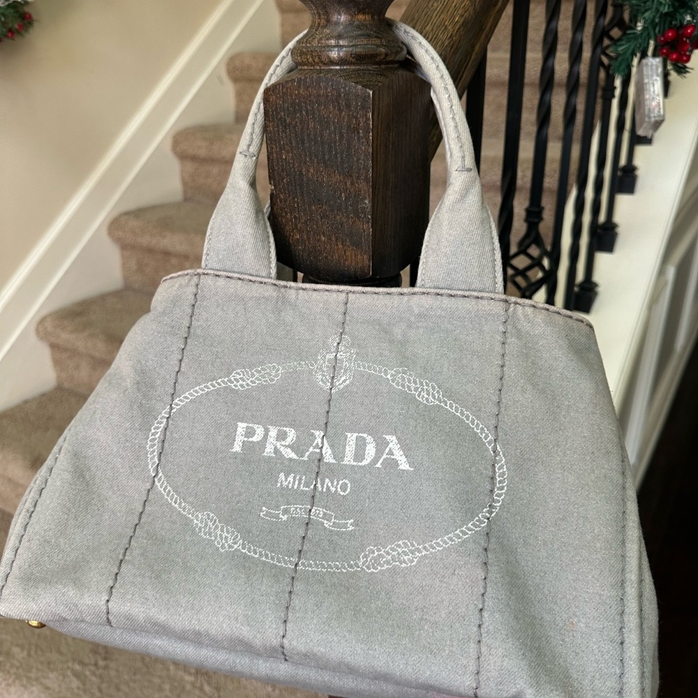 Prada Gray Canvas Tote Bag